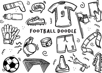 Hand drawn illustration of football thing. Doodles in black and white color.