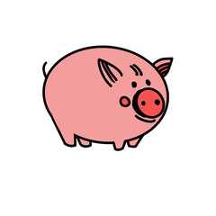 Pink fat funny pig. Vector illustration