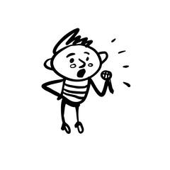 Cute singing boy with a microphone. A hand-drawn sketch. Caricature. Vector illustration