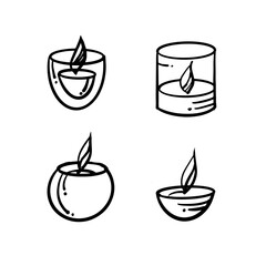 A set of various candles in glass candlesticks. Spa accessories of the spa salon. Simple icons. Design elements for stickers, posters, postcards, etc.. Hand-drawn illustration of the doodle vector