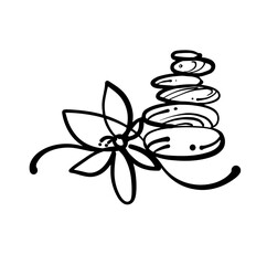 Spa accessories, warm pebbles and vanilla flower. Graphic element for stickers, posters, stickers, postcards, etc.. Hand-drawn illustration of the vector of doodles.