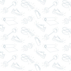 sports doodle gray background. Pattern for gym, fitness, gym. Black and white, transparent background