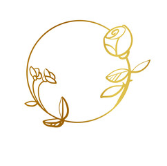 Round gold frame with borders decorated with hand-painted delicate flowers Flower frame. Vector illustration