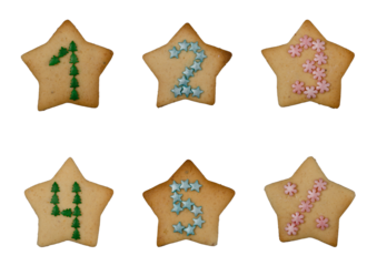 The set numerals from Christmas gingerbread decorated with confectionery. New Year's numerals made from homemade cookies.