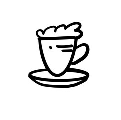 A cup of coffee with foam is a simple hand-drawn icon. Vector illustration