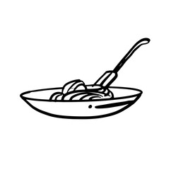 Spaghetti on a plate. Hand-drawn vector doodle illustration
