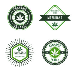 Marijuana label, medical drugs badge, natural cannabis