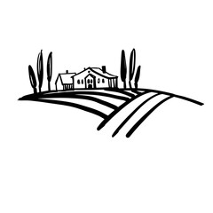 Italian rural landscape. Sketch. Vector doodle illustration