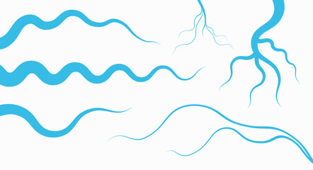 Bending wobbling river bed set. Flat vector illustration isolated on white