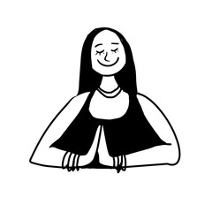 A nice woman meditates. Vector doodle illustration
