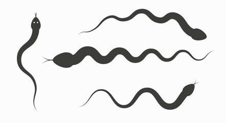 Snake silhouette icon set. Flat vector illustration isolated on white