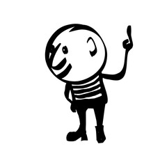 Funny character with his index finger raised up. A hand-drawn sketch. Vector illustration.