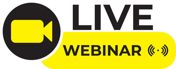 Live Webinar Button. Video Internet conference icon. Live stream, internet education. Internet broadcast. Live video streaming. Online conference, distance communication. Team meeting, Remote work 