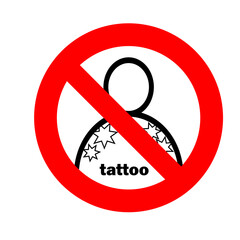Tattooed persons are not allowed to enter. Round red forbidding sign. Vector illustration. For stickers, posters, signage.