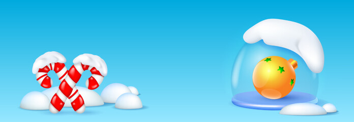 Christmas snow globe with golden Christmas ornament 