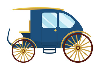 Fototapeta na wymiar Carriage cartoon. Vintage transport with old wheels. Antique transportation of royal coach, chariot or wagon for traveling. Cab - wedding carriage. Retro cart icon design