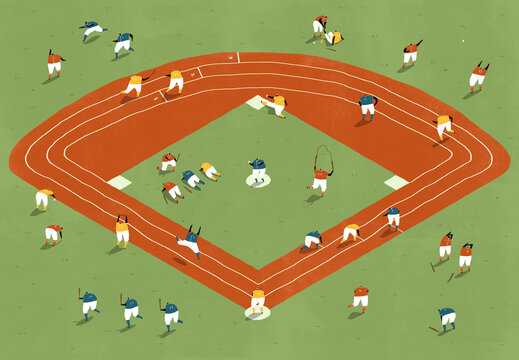 Illustration of Baseball Players Training on Field