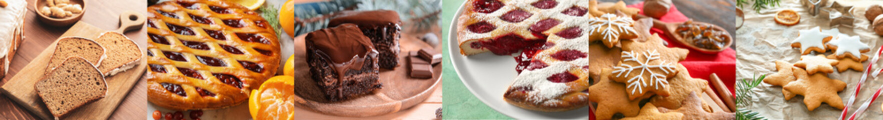 Set of traditional Christmas desserts on table