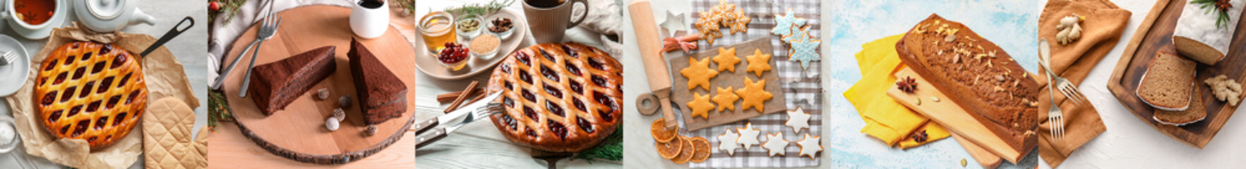 Group of traditional Christmas desserts on table