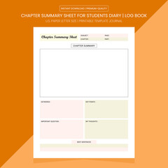 Chapter Summary Sheet for Students | Chapter Summary Log Book | Chapter Summary Notebook Printable Template | Diary Journal
