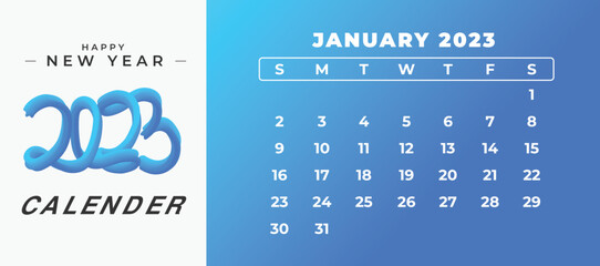 Blue modern january 2023 new year calendar design template