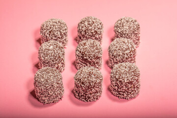 chocolate marshmallows covered with coconut flakes