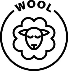 wool icon. Isolated vector black outline stamp label rounded badge product tag on transparent background. Symbol.