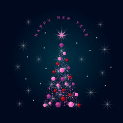 Stylized Christmas trees on a blue dark background with space for your text. Vector illustration.