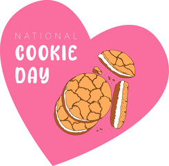 Cookie Day pink heart shape background . PNG.  Hand drawn doodle cookie.