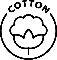 cotton icon. Isolated vector black outline stamp label rounded badge product tag on transparent background. Symbol.