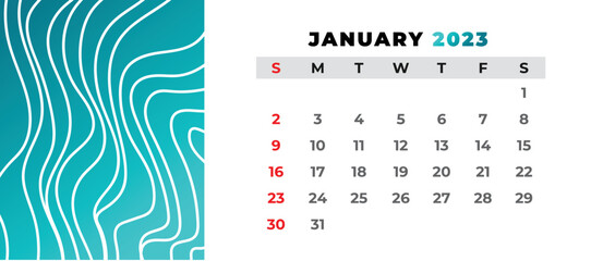 Modern january 2023 calendar design template