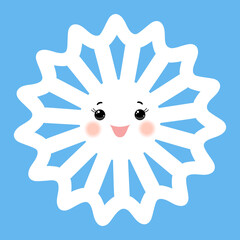 Cute cartoon snowflake. Isolated element on blue background.