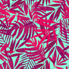 Tropic palm leaves. Seamless pattern. Vector illustration. 