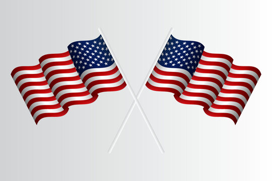 wavy american flag with pole and white background suitable for commemorating american independence day.