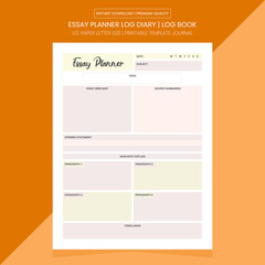 Essay Planner Log Book | Essay Planner Notebook Printable Template | Diary Journal