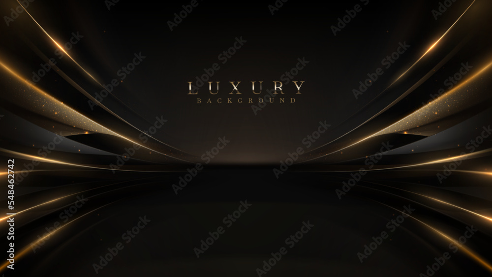 Canvas Prints black luxury background with golden line elements and light ray effect decoration and bokeh.