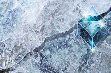 Ice Poker diamonds card, xmas invitation background, vector illustration