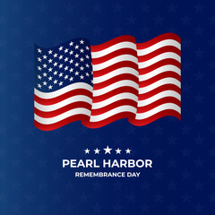 Pearl Harbor Remembrance day on a blue background with stars and the American flag. design template suitable for social media posts, flyers, banners, etc.