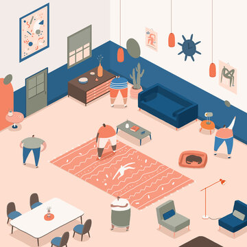 Illustration of Fun Living Room with Friends