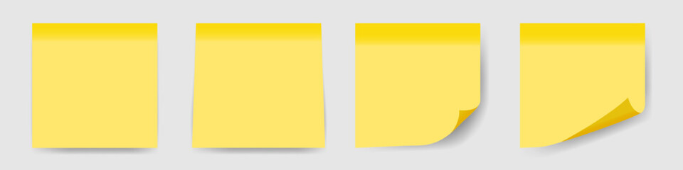 Set of realistic yellow sticks. Isolated note collection with shadows. Notes collection with shadow. Vector illustration isolated on white background.