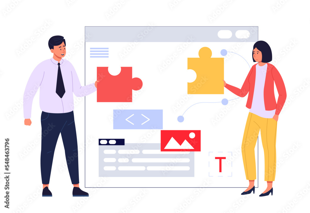 Wall mural software development characters, team working concept startup