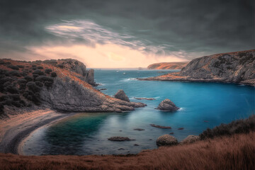 Obraz premium sunset over the rocky Jurassic coastline