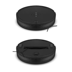 Black robot vacuum cleaner top and bottom set realistic vector illustration