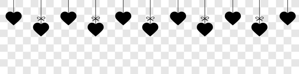 Heart line icons.Hanging hearts garland.Set of simple hearts.Valentine's Day seamless pattern. Hearts garland isolated on a transparent background. Valentine's day decoration.