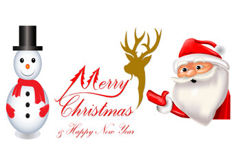 Santa Claus christmas and new year typography on shiny christmas background with winter landscape with snowflakes starlight merry christmas card vector illustration