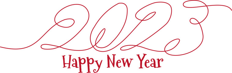 2023 Happy New Year Single Line Drawing
