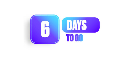 Six days to go countdown horizontal blue banner design template isolated on white background. 6 days to go sale announcement blue modern shiny banner, label, sticker, icon, poster and flyer.