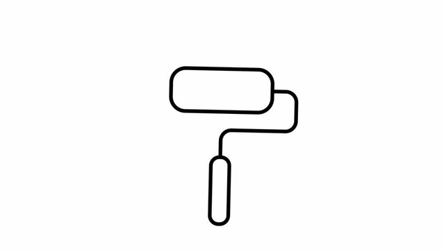 Paint roller moving up and down. Transparent background. Line icon animation.