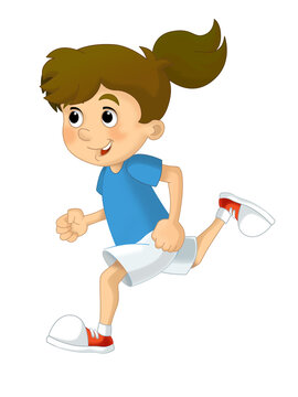 Cartoon child girl running training - illustration for the children