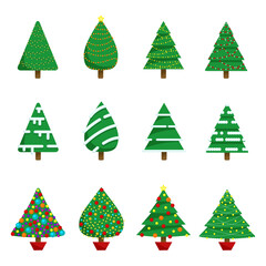 Christmas trees. Can be used for printed materials - leaflets, posters, business cards or for web. Colorful winter trees collection for holiday xmas and new year. Vector illustration.